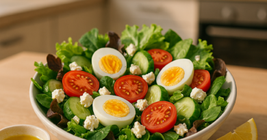 fotorealistisches 4k beitragsbild für einen rezeptartikel „rasanter salat mit ei und feta – schnell,