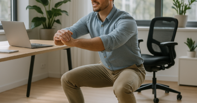 fotorealistisches 4k bild eines berufstätigen menschen, der ein kurzes 15 minuten workout im moderne