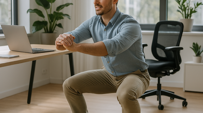 fotorealistisches 4k bild eines berufstätigen menschen, der ein kurzes 15 minuten workout im moderne