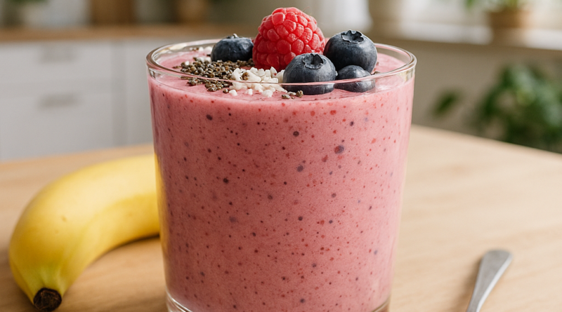 fotorealistisches 4k bild eines frisch zubereiteten frühstückssmoothies in einem glas auf einem hell