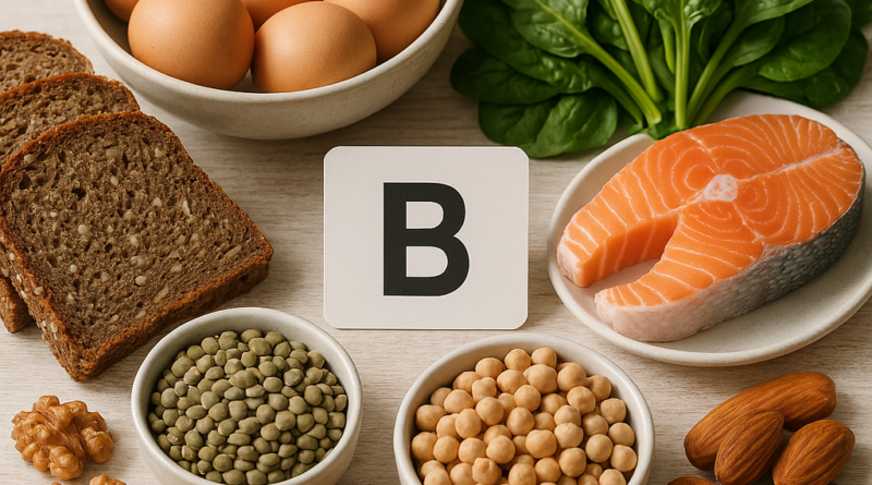 fotorealistisches 4k beitragsbild für einen wiki artikel über vitamin b. szene frische, gesunde leb