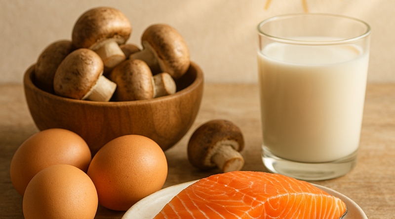 fotorealistisches 4k beitragsbild für einen wiki artikel über vitamin d. szene helle, natürliche da