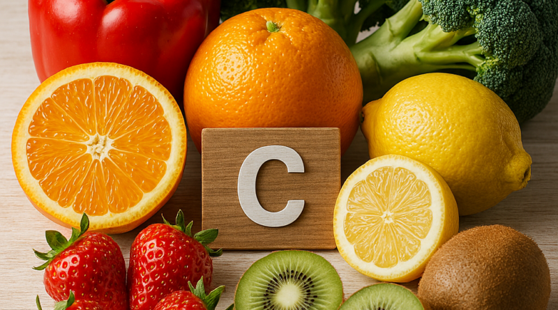 fotorealistisches 4k bild von vitamin c reichen lebensmitteln. darstellung frisches obst und gemüse